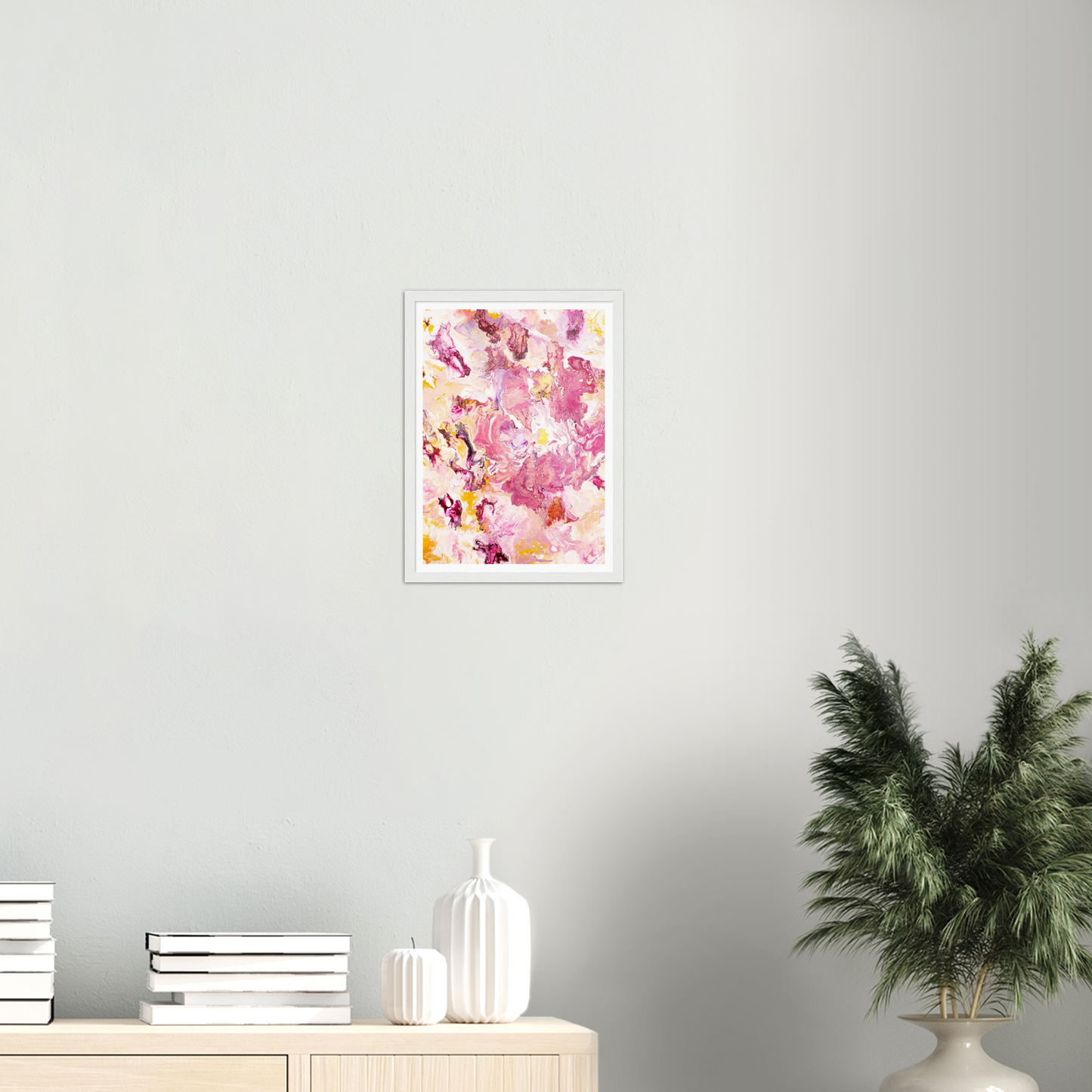 Pink Rose Print on Premium Matt Paper with Wooden Frame