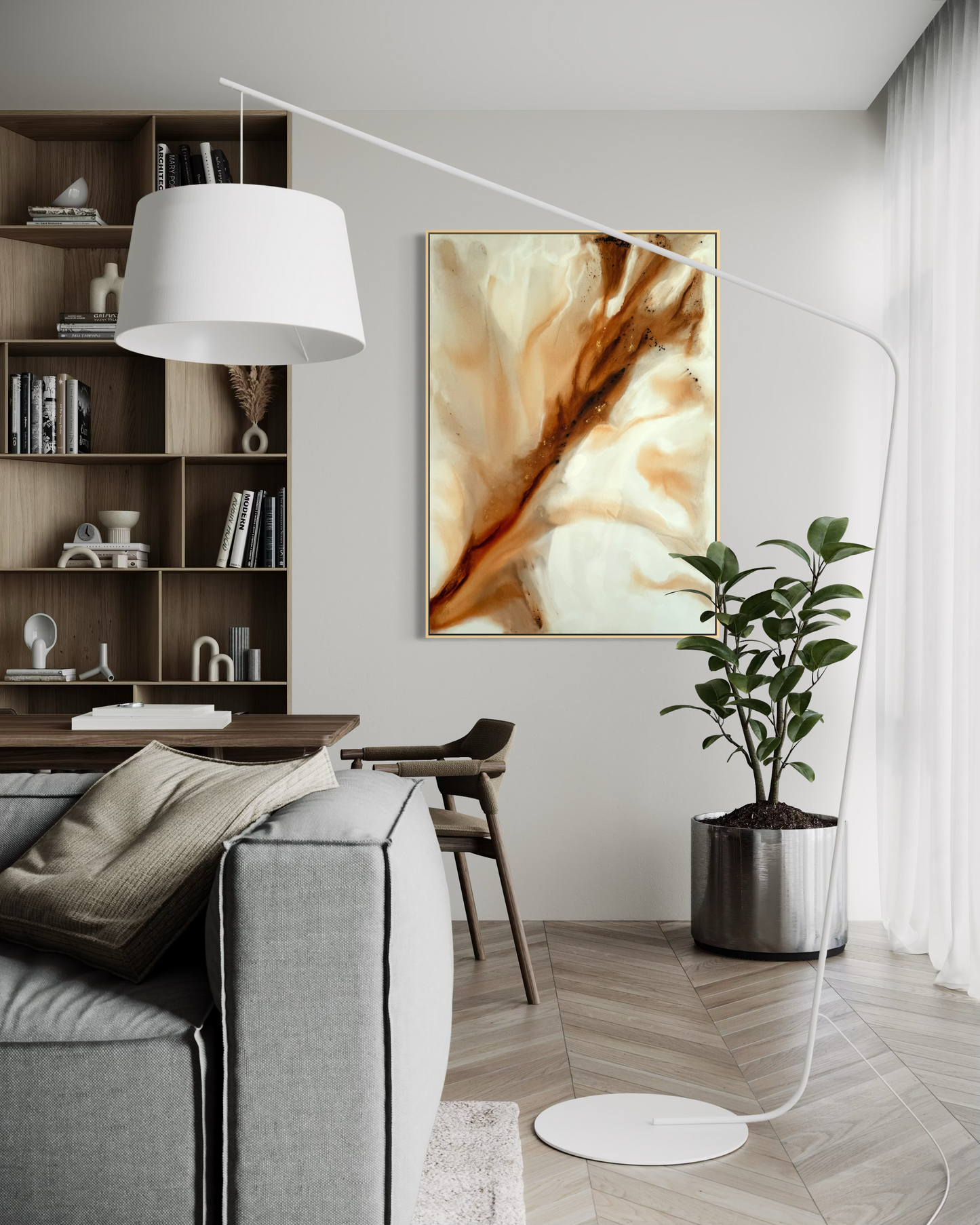 Slow Life – Abstraktes Wohnzimmer Gemälde braun-gold von Merima Besic-Krüger Eindhoven