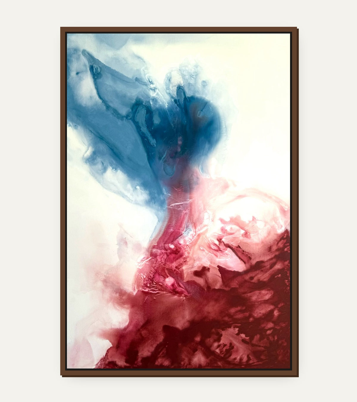 Deep Encounter – abstraktes Acrylgemälde 100 × 150 cm von Merima Besic-Krüger, mit Schattenfugenrahmen Nussbaum