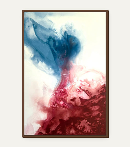 Deep Encounter – abstraktes Acrylgemälde 100 × 150 cm von Merima Besic-Krüger, mit Schattenfugenrahmen Nussbaum
