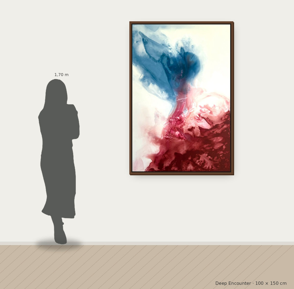 Deep Encounter – Größenvergleich 100 × 150 cm mit Person (1,70 m)