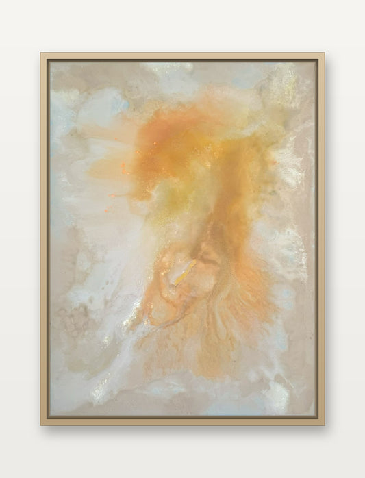 Evening Glow – abstraktes Gemälde 60 x 80 cm im hellen Holz-Schattenfugenrahmen (Eiche), Frontalansicht