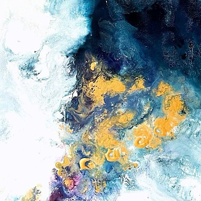 Golden Horizon – Detailaufnahme der Malstruktur mit Gold, Acryl auf Leinwand