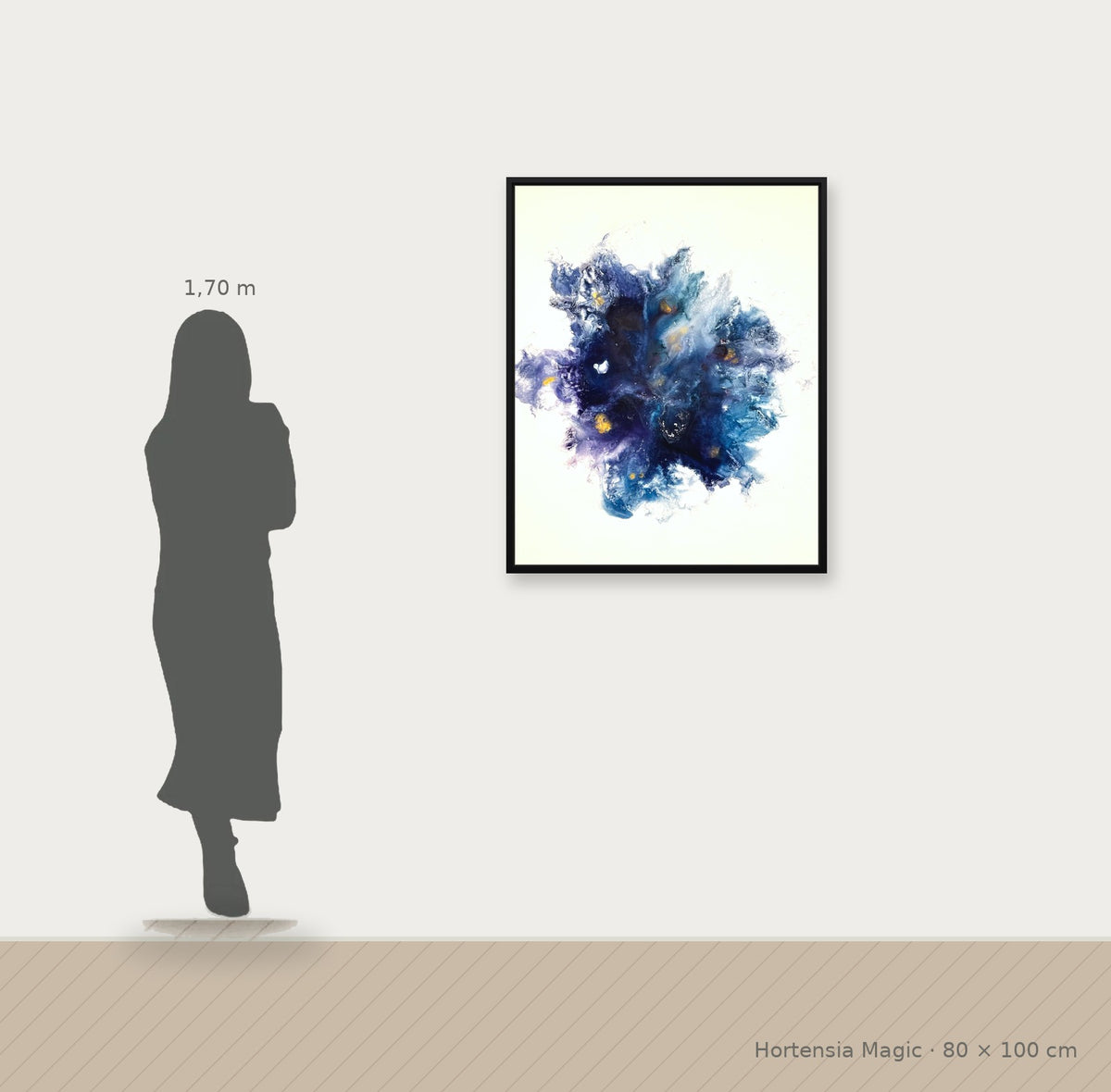 Hortensia Magic – Größenvergleich 80 x 100 cm neben Person (1,70 m)