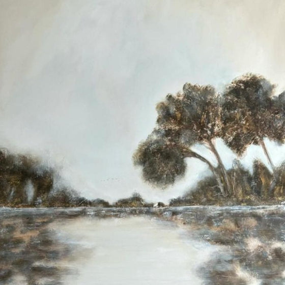 Painting A Place to Pause, a calm landscape in light tones