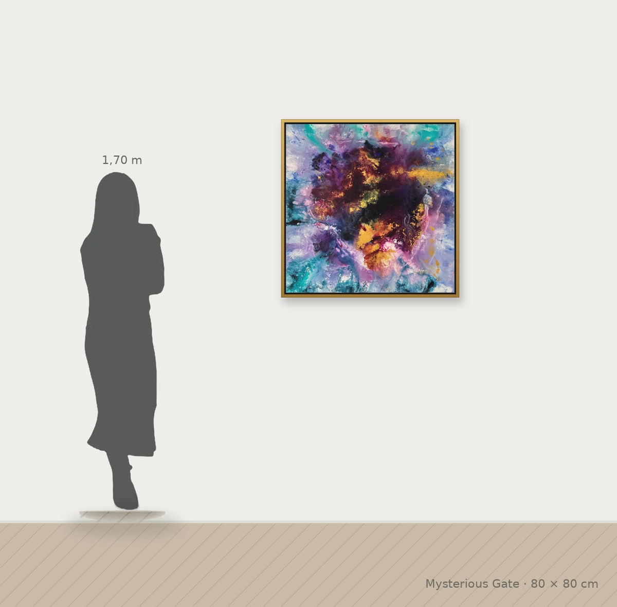 Mysterious Gate – Größenvergleich 80 x 80 cm neben Person (1,70 m)