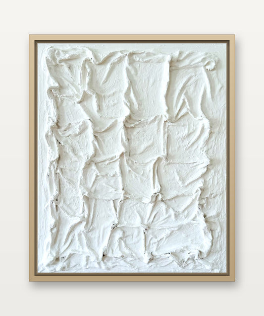 Squares in Flow – weißes Strukturrelief 50 x 60 cm im Eiche-hell-Schattenfugenrahmen, Frontalansicht