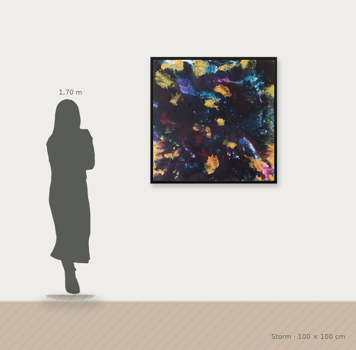 Storm – Größenvergleich 100 x 100 cm neben Person (1,70 m)