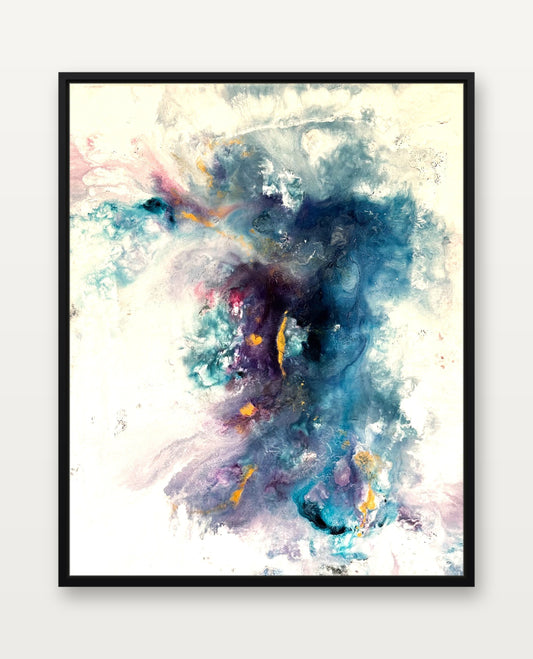 Symphony of Abstraction – abstraktes Gemälde 80 x 100 cm im schmalen schwarzen Schattenfugenrahmen, Frontalansicht